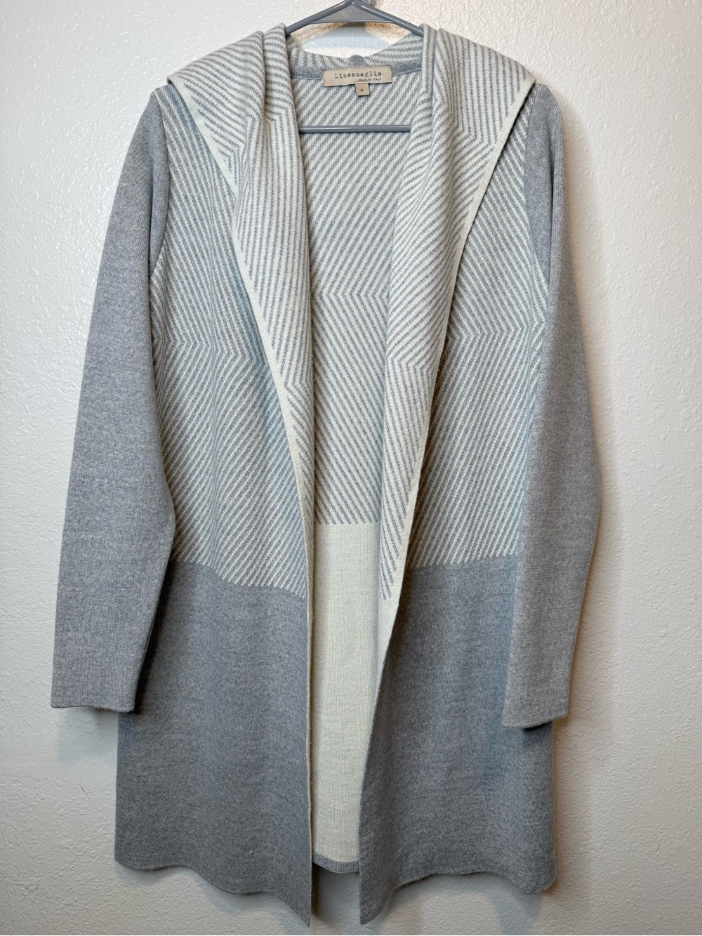 Lineamaglia Gray Wool Blend Hooded Cardigan Size M Made in Italy Capsule Luxe